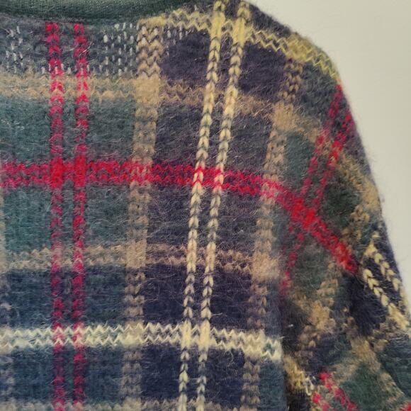 Vintage Paul Harris Designs Sz L Mohair Blend Green Plaid Oversized Sweater - Picture 5 of 6